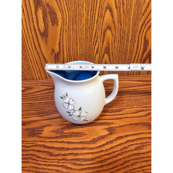 Vintage Pigeon Forge Pottery Floral Cream Pitcher With Blue Interior - Picture 5 of 7